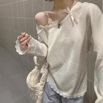 Angled Collar Bow Long-sleeved Sunscreen T-shirt for Women Spring New Korean Style Loose Blouse Lace Splicing Top S smėlis