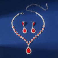Crystal Necklace Earrings for Women Water Drop Rhinestone Pendant Wedding Bride Jewelry Sets žalia