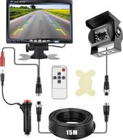 Atbulinės eigos kameros rinkinys su 7 colių LCD monitoriumi, naktinio matymo automobilio atsarginė kamera, kabelinė atbulinės eigos kamera su stabiliu signalu ir 15 m kabeliu 12 V 24 V, skirta nameliams ant ratų, furgonams, sunkvežimiams, autobusams, prie