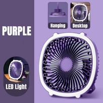 Daugiafunkcis stalinis ventiliatorius su LED lempute, įkraunamas, kempingui, lubinis, nešiojamas, elektrinis, USB įkrovimas, vėsinimo prietaisai violetinė