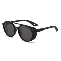 New Circular Steampunk Polarized Sports Sunglasses Trendy Double-Bridge Side-Cutout Shades Unisex Design for Fishing and Driving juoda pilka spalva