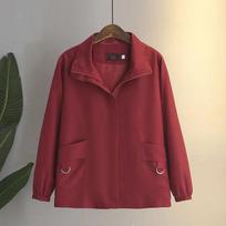 Short Fashionable Thin Windbreaker Jacket New Top Women's Mother's Spring and Autumn Jacket XXXL raudona