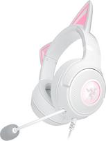 "Razer Kraken Kitty V2" laidinės RGB ausinės su "Kitty Ears", skirtos žaidimams ir transliacijai (325 g, "Triforce" 40 mm garsiakalbis, "HyperClear" kardioidinis mikrofonas, erdvinis garsas), baltos spalvos