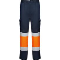 Aukštos matomumo kelnės vyrams DAILY STRETCH HV, tamsiai mėlynos/flioruojančios oranžinės