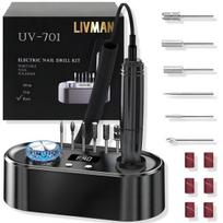 LIVMAN UV-701 manikiūrui ir pedikiūrui su USB išvestimi, 6 skirtingais antgaliais ir šlifavimo juostelėmis, 24W, 40 000 apsisukimų per minutę