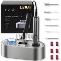 LIVMAN UV-701 manikiūrui ir pedikiūrui su USB išvestimi, 6 skirtingais antgaliais ir šlifavimo juostelėmis, 24W, 40 000 apsisukimų per minutę