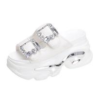 Madingi Nauji Vasariniai Moteriški Šlepetės Chanelės Ponios Paplūdimio Blizgantys Batai Platforminiai Batai Moters Aukštos Platformos Šlepetės Lauko Sandalai 8CM 34 balta