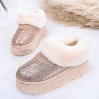 Madingi moteriški blizgūs blizgučiai platforminiai sniego batai Šilti sutirštinti pliušiniai žiemos ankle boots Moteriški neslystantys storas padas medvilne paminkštinti batai 36 abrikosas