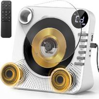 Stalinis CD grotuvas Bluetooth su Hi-Fi dviguba kolonėle, CD grotuvas su nuotolinio valdymo pultu, apsauga nuo dulkių, LCD ekranas, miego laikmatis, USB/AUX/3,5 mm ausinių lizdas balta