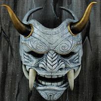 Japonijos vaiduoklis Hannya Helovino kaukė Prajna Pusinės veido kaukės Samurajus pilka spalva