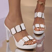 Madingos Vasarinės Elegantiškos Moteriškos Super Aukštakulnės Sandalai Batai Madingos Moterys Ploni Kulniukai Platforma Atviras Pirštas Įslystami Mules Šlepetės Kulniukai 9cm 35 balta