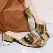 Fashion Women's Gold Chunky Heel Slippers Fashion Square Toe Summer Sandals Women Comfortable Thick Heeled Slip On Sandalias Mujer 2025 43 auksas