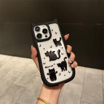 Animacinių kačių ausytės Bezel Mielas mažas juodas katinas Akrilinis telefono dėklas iPhone 15 Pro Max 14 Plus 13 12 Pro 11 visiškai apimantis apsaugos nuo kritimo dangtelis iPhone 15 Pro Max