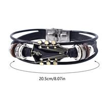 Punk Style Braided Guitar Bracelet Zinc Alloy Adjustable Buckle Manual Woven Faux Leather 3-Layered Punk Retro Wrist Jewelry juoda