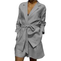 2 Pcs/Set Women Shirt Shorts Set Lapel Open Stitch Elastic Waists Long