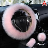3 vnt. vientisa minkšta šilta ilga vilnonė pūkuota vairo apdanga Vilnonis rankinio stabdžio automobilio aksesuaras Avikailio pliušinis apsauginis dangtelio rinkinys rožinė