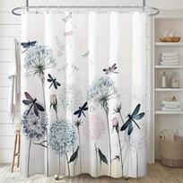 1pc Watercolor Dandelion Dragonfly Printed Shower Curtain Waterproof Polyester Fabric with Hooks Bathroom Home Decoration 180x180cm
