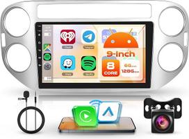 8 branduolių 6+128G Android automobilinis radijas VW Tiguan 2010-2015 m. Belaidis Carplay 9 colių jutiklinis ekranas su Android Car Mirror Link Bluetooth FM/RDS/EQ/DSP WiFi GPS navigacija Vairo valdymas
