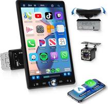 VECHTEL automobilinis radijas 1 DIN su belaidžiu "Carplay Android", 10,4 colių IPS 2.5D jutiklinis ekranas, pasukamas, palaiko "Bluetooth 5.2 Link Mirroring FM/RDS radijas USB/TF/AUX atbulinės eigos kamera