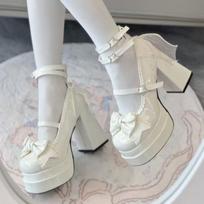 Madingi kaspinai moterims, aukštakulniai sandalai, platforminiai Mary Jane bateliai, moteriška vasaros 2025 m. tendencija, Lolita stiliaus elegantiški bateliai, masyvūs aukštakulniai, Zapatillas De Mujer 34 balta