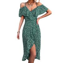 Ladies Dress Slim Waist All Match Sling Design Elegant Versatile Daily Wear L žalia