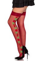 Leg Avenue Spandex Thigh Highs with Roses 1957 Burgundy