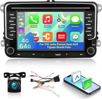 [4G+64G] Android Autoradio für VW Volkswagen Jetta Passat Seat Golf Tiguan Skoda Polo mit Wireless Carplay & Android Auto, 7-Zoll IPS Touchscreen mit GPS, WiFi, Bluetooth 5.0, FM/RDS Radio,32EQ