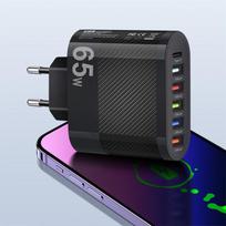 3.1A 5 prievadų USB įkroviklis PD įkrovimo adapteris Xiaomi iPhone 13 Samsung mobiliajam telefonui Kištukinis įkrovimas QC 3.0 Sieninis įkroviklis EU juoda