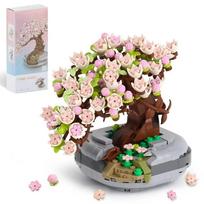 Mini augalo bonsai statybinis blokas gėlė augalas vyšnių žiedų medis vazoninis puokštės modelis kaladėlės namų dekoracija žaislas vaikams dovanos With Box
