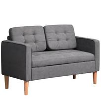 Dvivietė audinio sofa su nuimamomis pagalvėlėmis, guminmedžio ir medvilnės apdaila, pilka, 117×62×78 cm