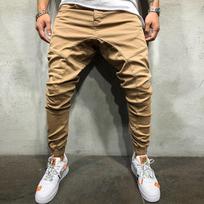 Spring Hip-Hop Style Men's Casual Overalls with Side Zipper & Solid Color Stitching 3XL chaki