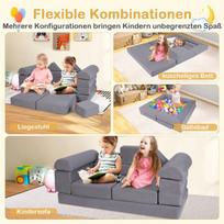 Modulinė vaikiška sofa Costway 9 dalių žaidimų sofa, pagaminta iš putplasčio statybinių blokų su patogiu pilkos spalvos zomšiniu audiniu