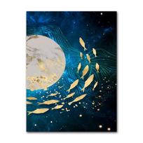 Painting Big Blue Poster Print Luxurious Wall Art For Living room Aisle Gold tableaux Picture Abstract Gold Fish Chinese Canvas 30x45cm No Frame