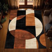 Abstraktus apskritimo formos kilimas, degintos oranžinės smėlio spalvos juodas kilimas, modernus minimalistinis skalbiamas grindų kilimėlis 60*90cm
