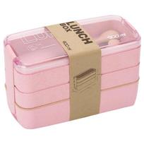 900 ML Bento Box Portable 3 Layers Stackable Lunch Boxes Plastic Reusable Leak-proof Food Container for Adults Kids and Students rožinė