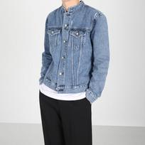 Men's Autumn Denim Jacket Stand Collar Handsome Short Top Korean Style Trendy Work Jacket L mėlyna