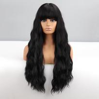 LISI HAIR Moteriškas ilgų gilių bangų perukas su kirpčiukais Sintetinio pluošto rudas su šviesiai blondine spalva, kasdien dėvimas natūralus banguotas perukas