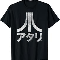 ATARI Japoniški Simboliai Senovinio Stiliaus Logotipo Marškinėliai S juoda