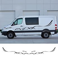 4 vnt./partija Automobilio dvipusiai lipdukai Kemperis Sportinės juostelės Grafika Viniliniai lipdukai Mercedes Benz Sprinter dekoravimui Glossy Black