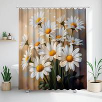 1 vnt. Margučių rašto dušo užuolaida - Poliesteris, Vandeniui atspari, 12 kabliukų, Šviesiai ruda ir balta su geltonais viduriukais 90x180cm