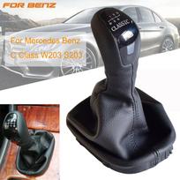 Automobilio pavarų perjungimo rankenėlė, skirta Mercedes Benz C klasės W203 S203 aukštos kokybės 5 6 greičių svirties svirties rankenėlė odinė antgalio bagažinė 5 Speed