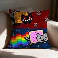 N-Nyan Cat Pagalvės užvalkalas 45X45cm 55X55cm 30X30cm kvadratinei pagalvei Automobilio pagalvės užvalkalas Namų miegamojo dekoras Dovana double sided printing:30x30cm