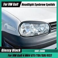 2 Vnt Automobilių priekinių žibintų antakių vokų dangtelio apdaila Akį traukiantis lipdukas, skirtas Volkswagen Golf 4 Mk4 R32 TDI TSI FSI Glossy Black