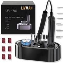 LIVMAN UV-701 manikiūrui ir pedikiūrui su USB išvestimi, 6 skirtingais antgaliais ir šlifavimo juostelėmis, 24W, 40 000 apsisukimų per minutę