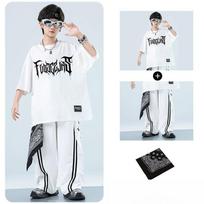 Vaikų sceninis būgnas Hip-hop'o podiumo pasirodymo kostiumas Berniukams Mergaitėms Gatvės šokis Džiazas Streetwear Marškinėliai trumpomis rankovėmis Kelnės Drabužių rinkinys 110cm balta