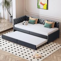 Sofa-lova , Pilkas, aksominis audinys (90×200 cm /180×200 cm)