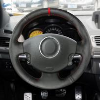 For Renault Megane 2 2003 2004 - 2008 Kangoo 2008 Scenic 2 2003 - 2009 Car Steering Wheel Cover Trim Black Leather with red trip