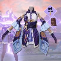 Yuan Shen Keqing Pilnas rinkinys Magiškos mergaitės Helovino Cosplay kostiumas XXXL violetinė