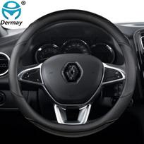 for Renault Logan 1 2 3 for Dacia Logan Car Steering Wheel Cover Microfiber Leather + Carbon Fiber Fashion Auto O shape Black