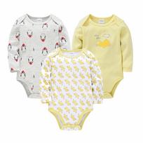 Unisex Cotton Cartoon Baby Onesie 3-Piece Set - Long Sleeve for Spring/Autumn Newborns 3-6M geltona